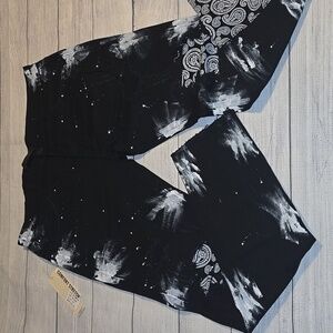 KDNK Bandana Paint Splatter Distressed Skinny Jeans Black and White Size 38 NWT